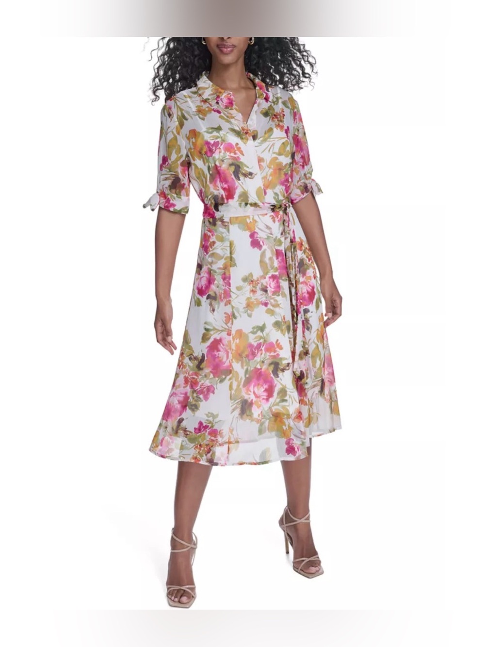 Calvin Klein floral-print chiffon midi shirtdress
Size 12 - Pink & Green